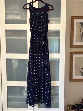 Chetta B Navy Maxi Dress with Multi-Color Polka Dots